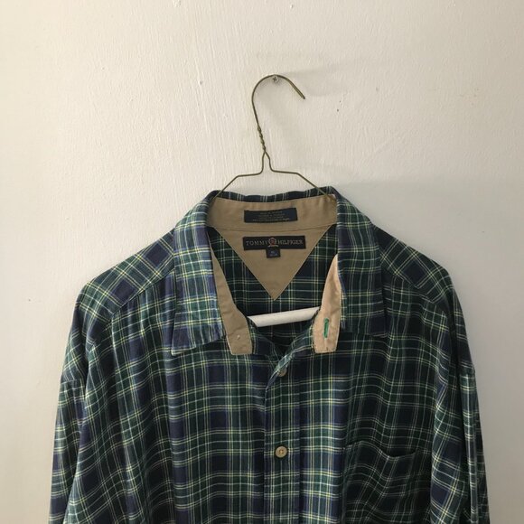 Men's Tommy Hilfiger Plaid Blue/Green Button-Down Shirt - Size XL - Picture 2 of 7